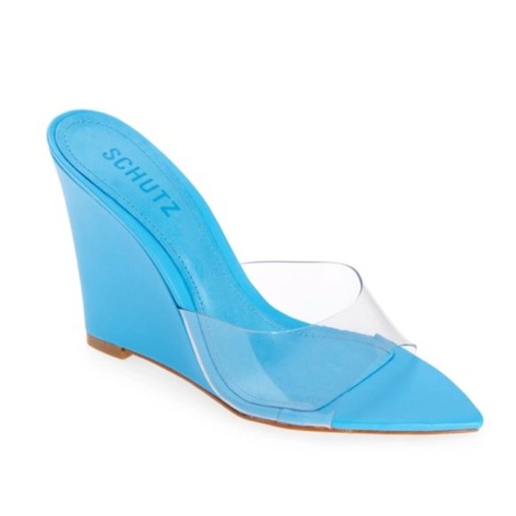 SCHUTZ Shoes - NWOT Schutz lucimara vinyl blue wedge sandal size 7.5
